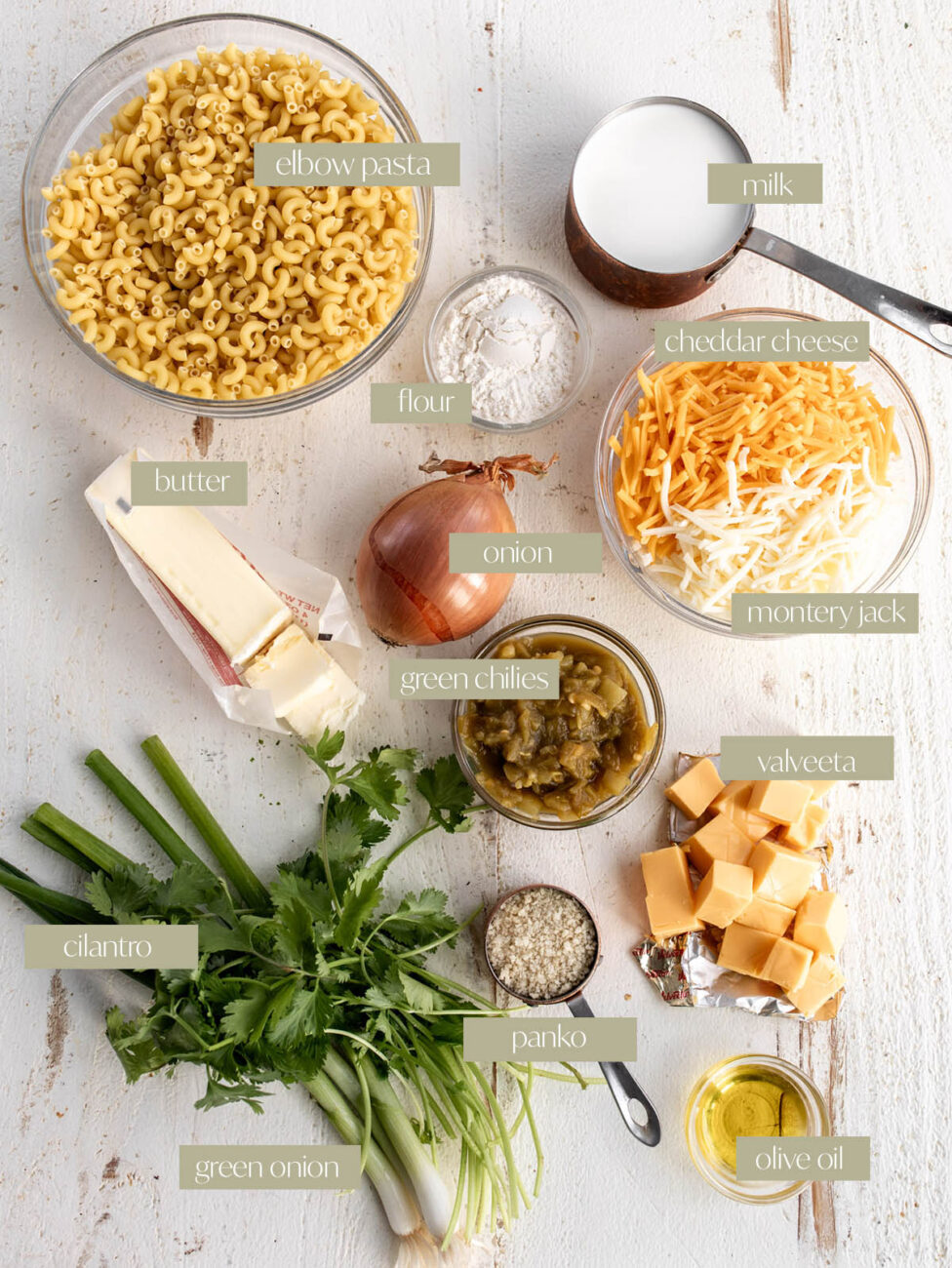 green chili mac and cheese labeled ingredients.