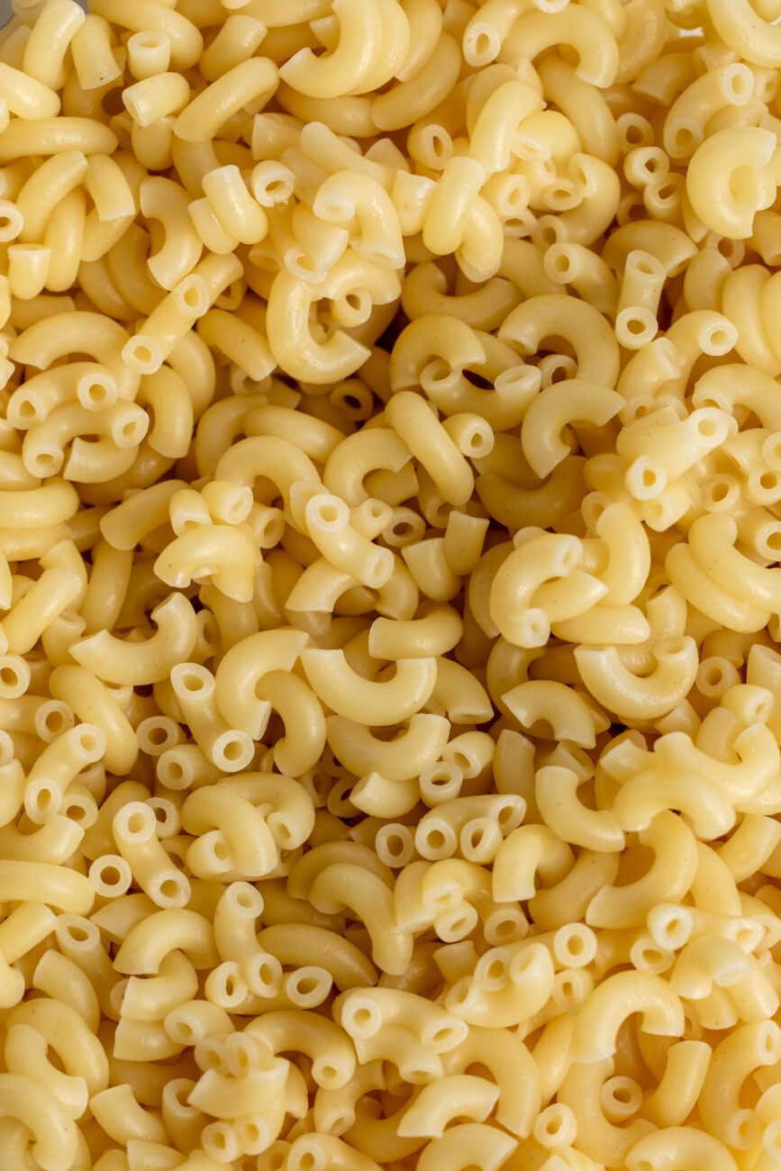 cooked elbow macaroni.