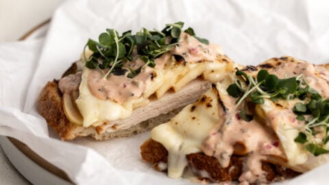 turkey, apple and brie open-face sandwich.