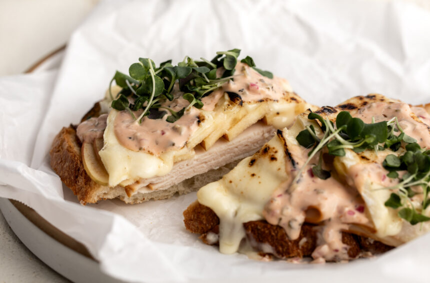 turkey, apple and brie open-face sandwich.