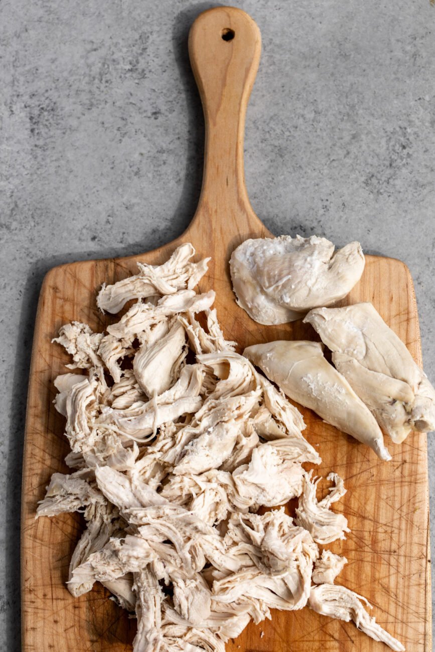 poached chicken breasts shredded.