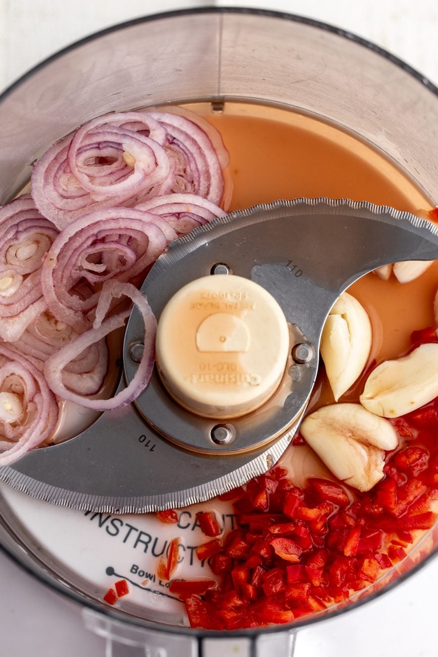 marinated shallots, garlic and pepper in red wine vinegar. 