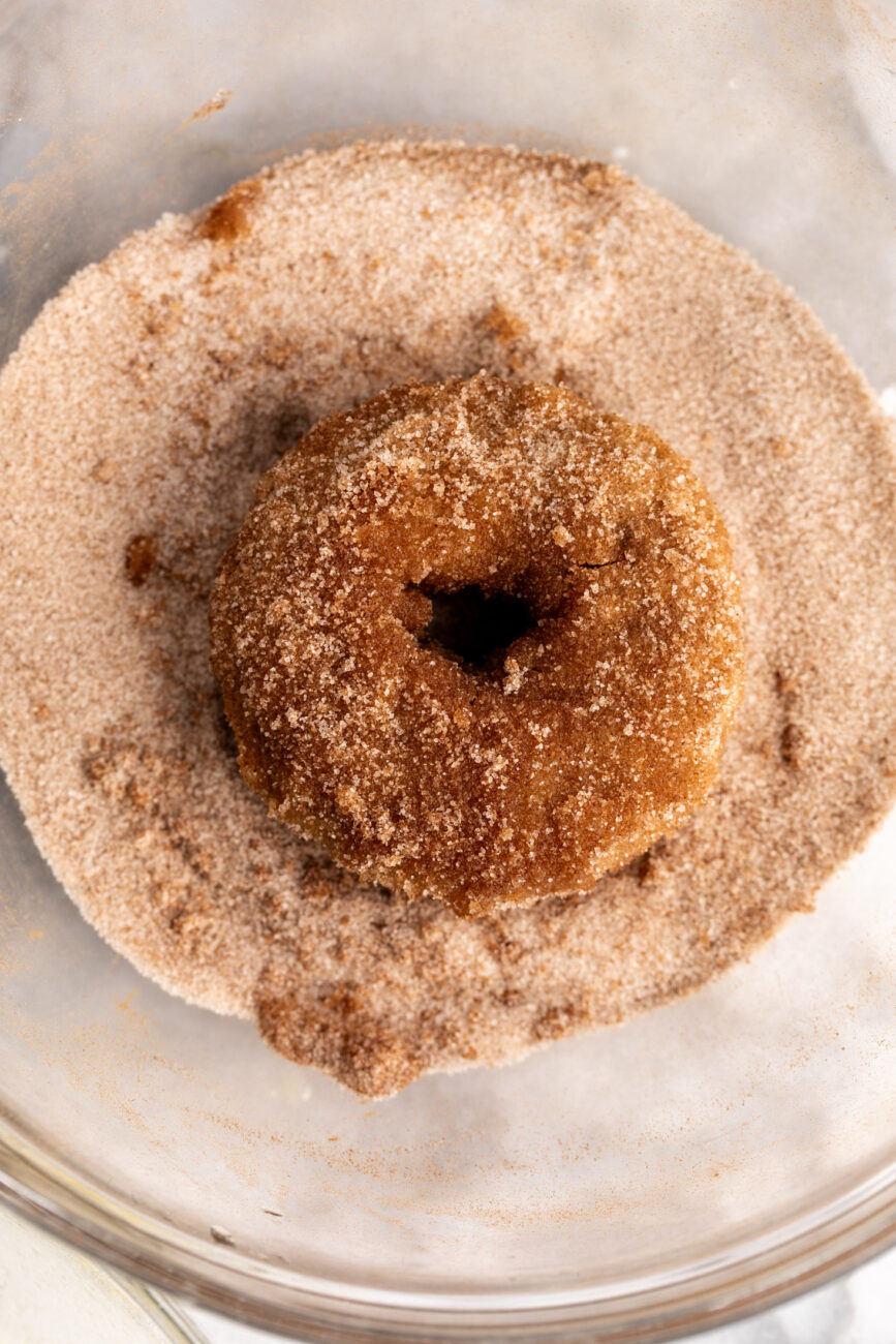 baked apple cider donut tossed in butter and cinnamon sugar.