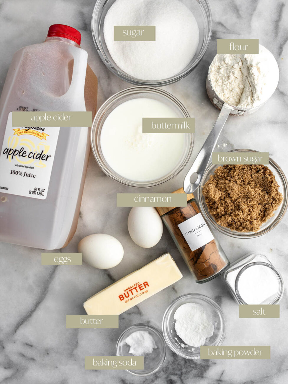 labeled baked apple cider donut ingredient photo.