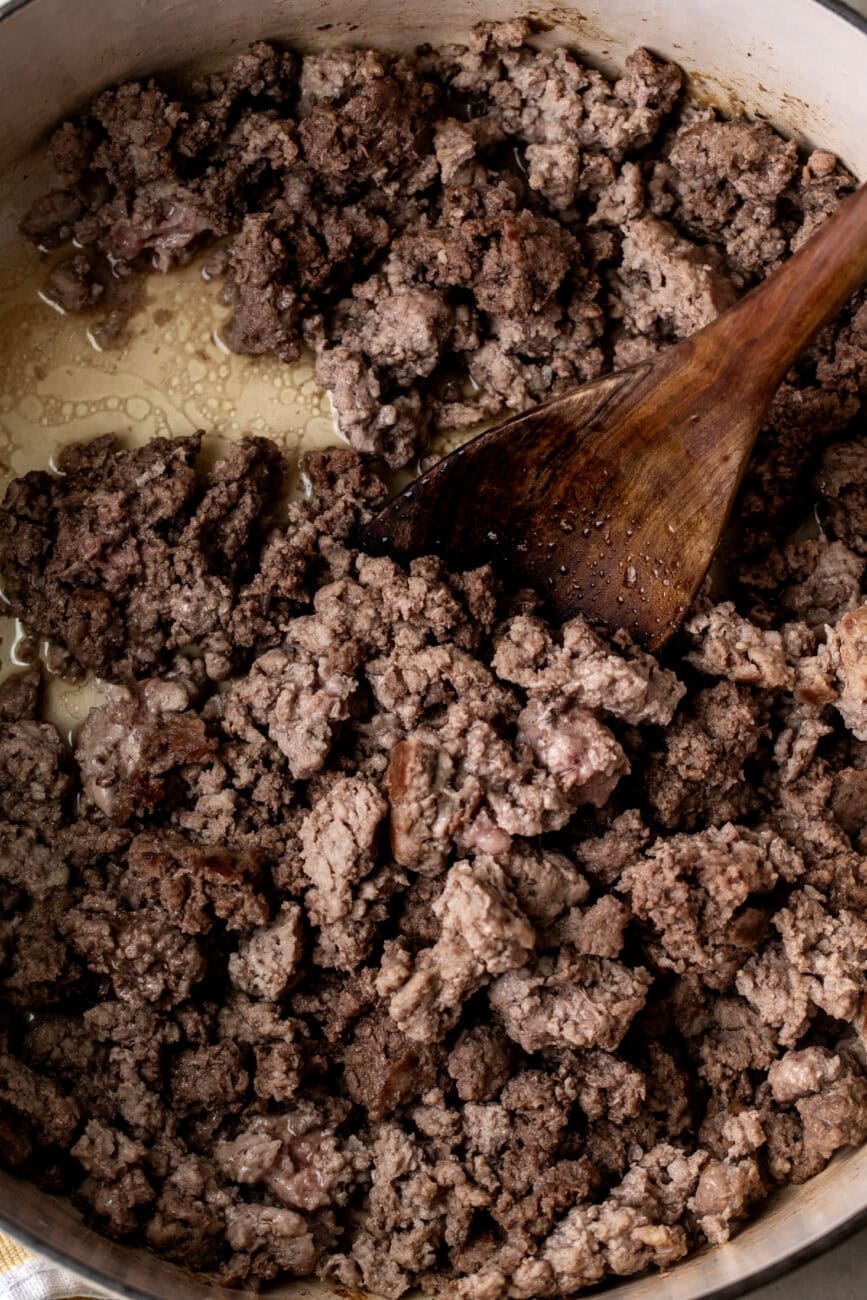 sautéed ground beef in large pot.