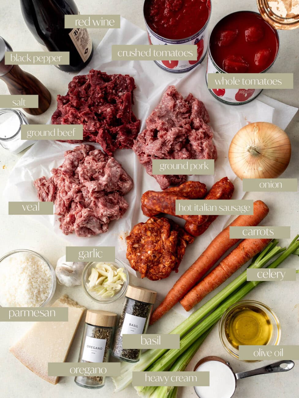 Slow Simmered 4 Meat Bolognese labeled ingredient photo.
