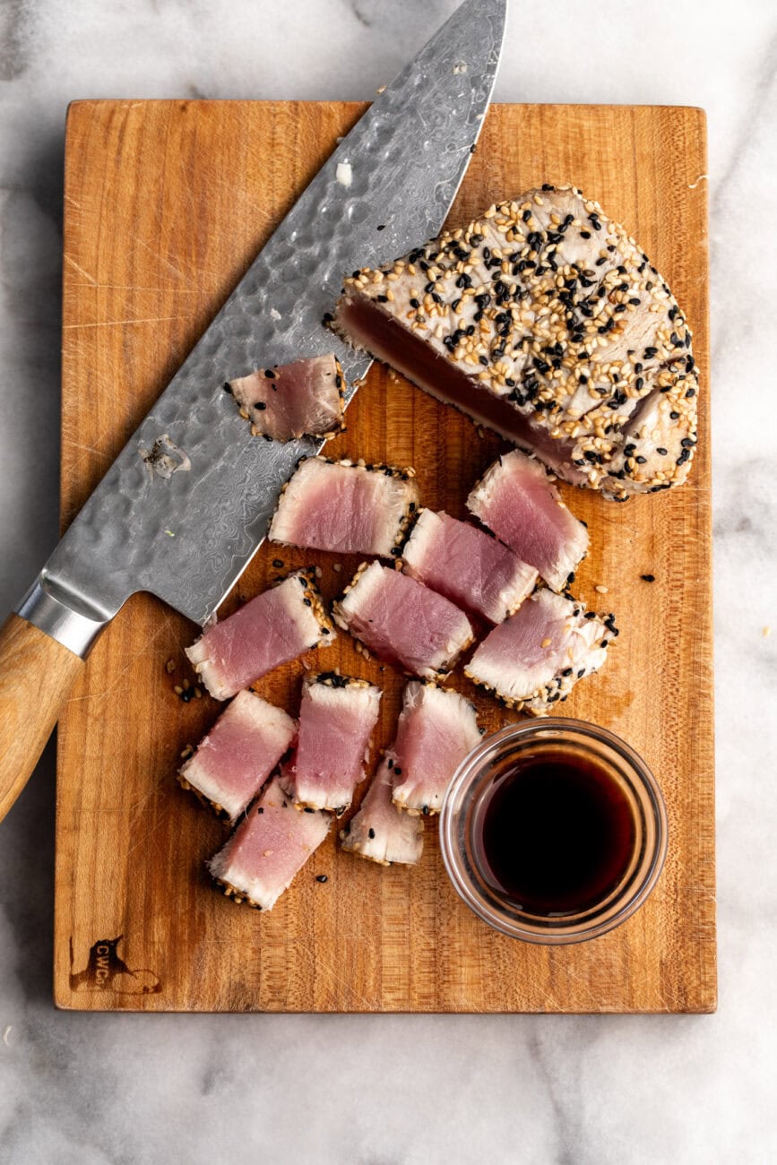 diced seared ahi tuna.