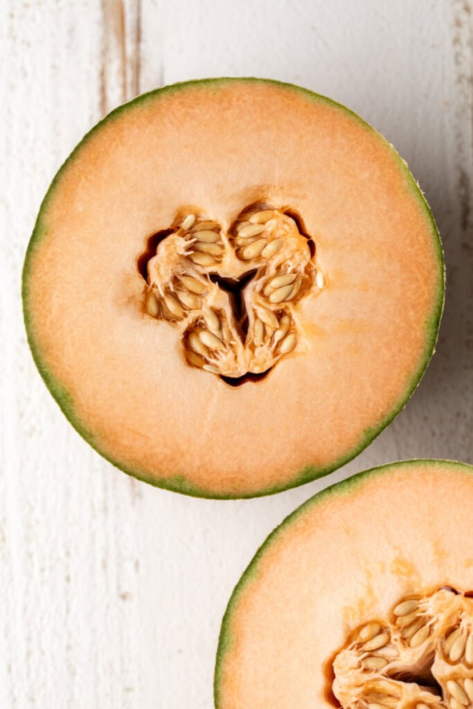 cantaloupe cut in half.