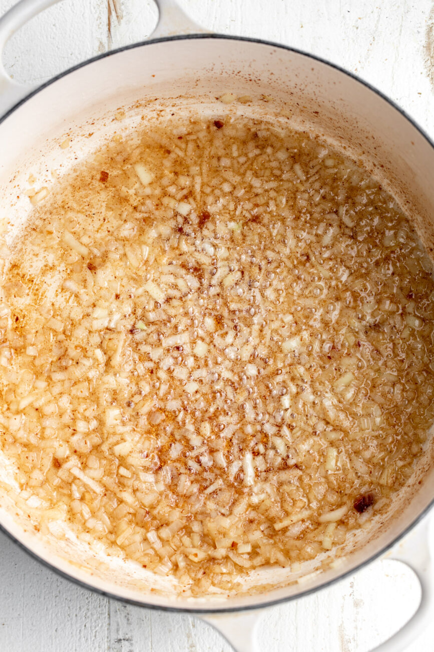 sautéed diced onion in rendered bacon fat for refried beans.