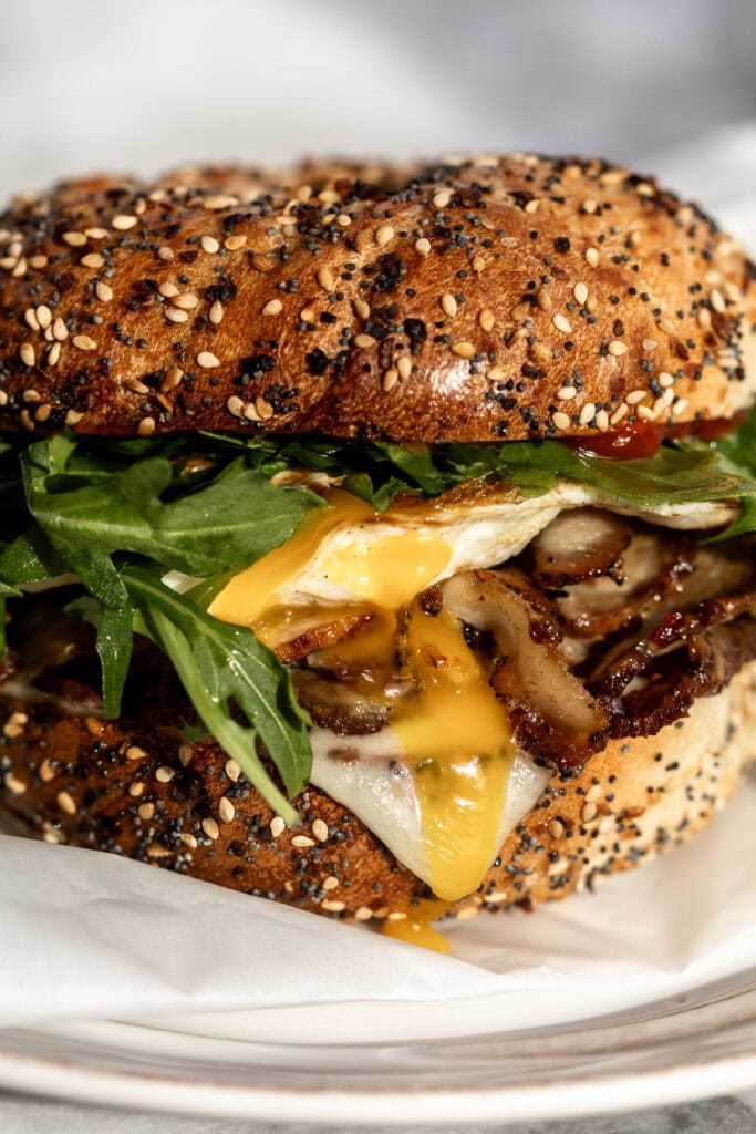 porchetta egg and cheese breakfast sandwich.