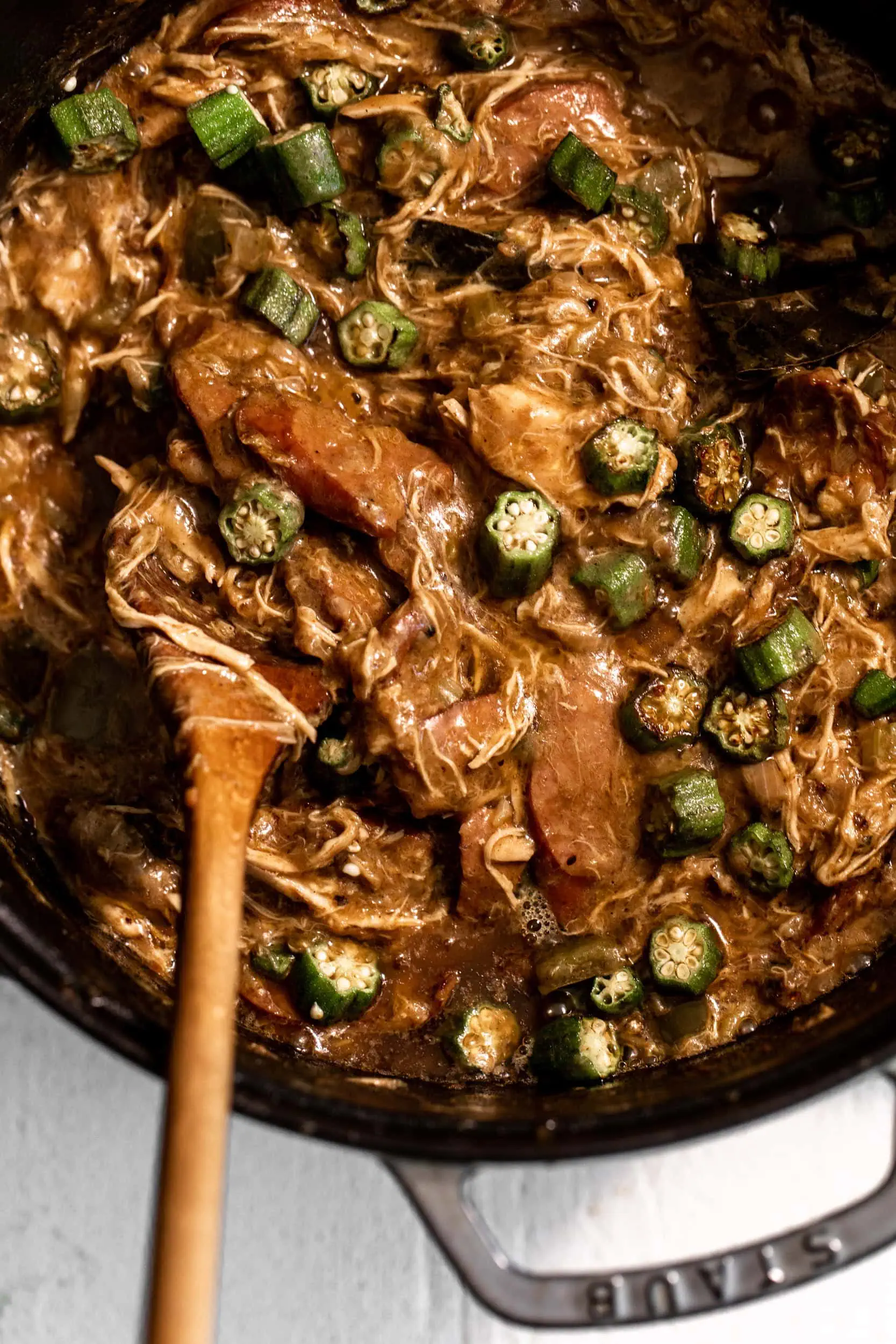 Chicken & Andouille Sausage Gumbo in pot