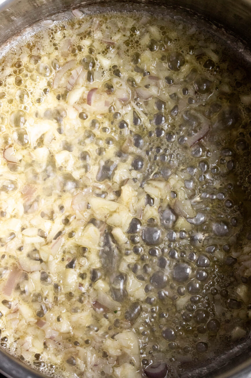 garlic and shallots sautéed in butter.