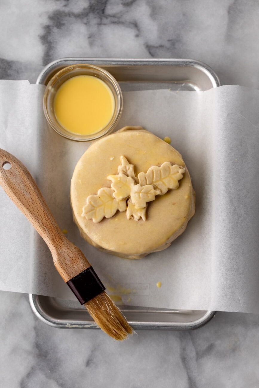 baked brie brushed with egg wash.