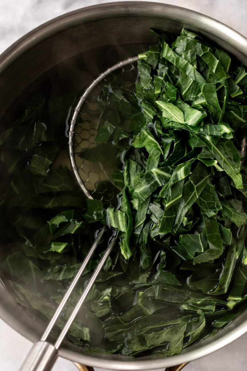 boiled collard greens in water.