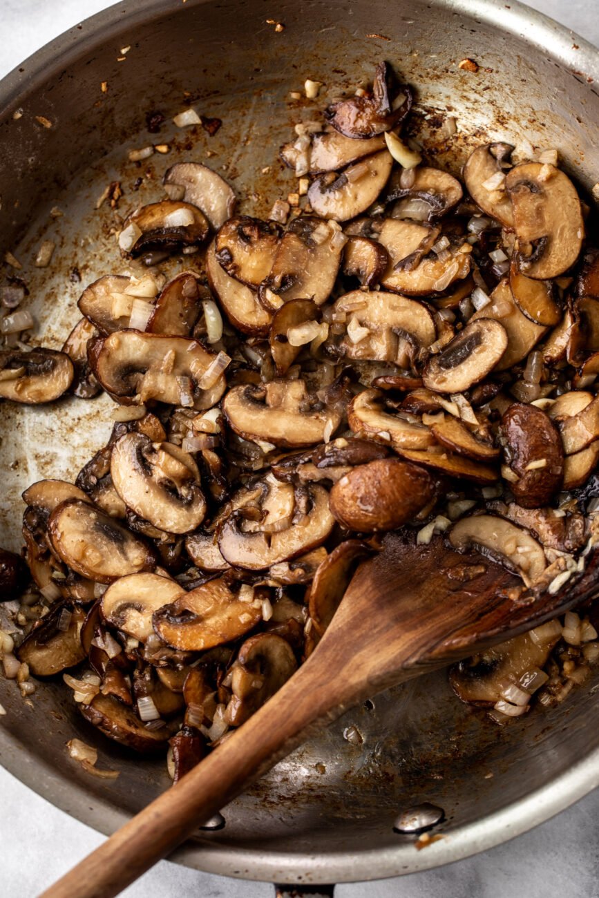 cooked mushrooms, shallots and garlic.