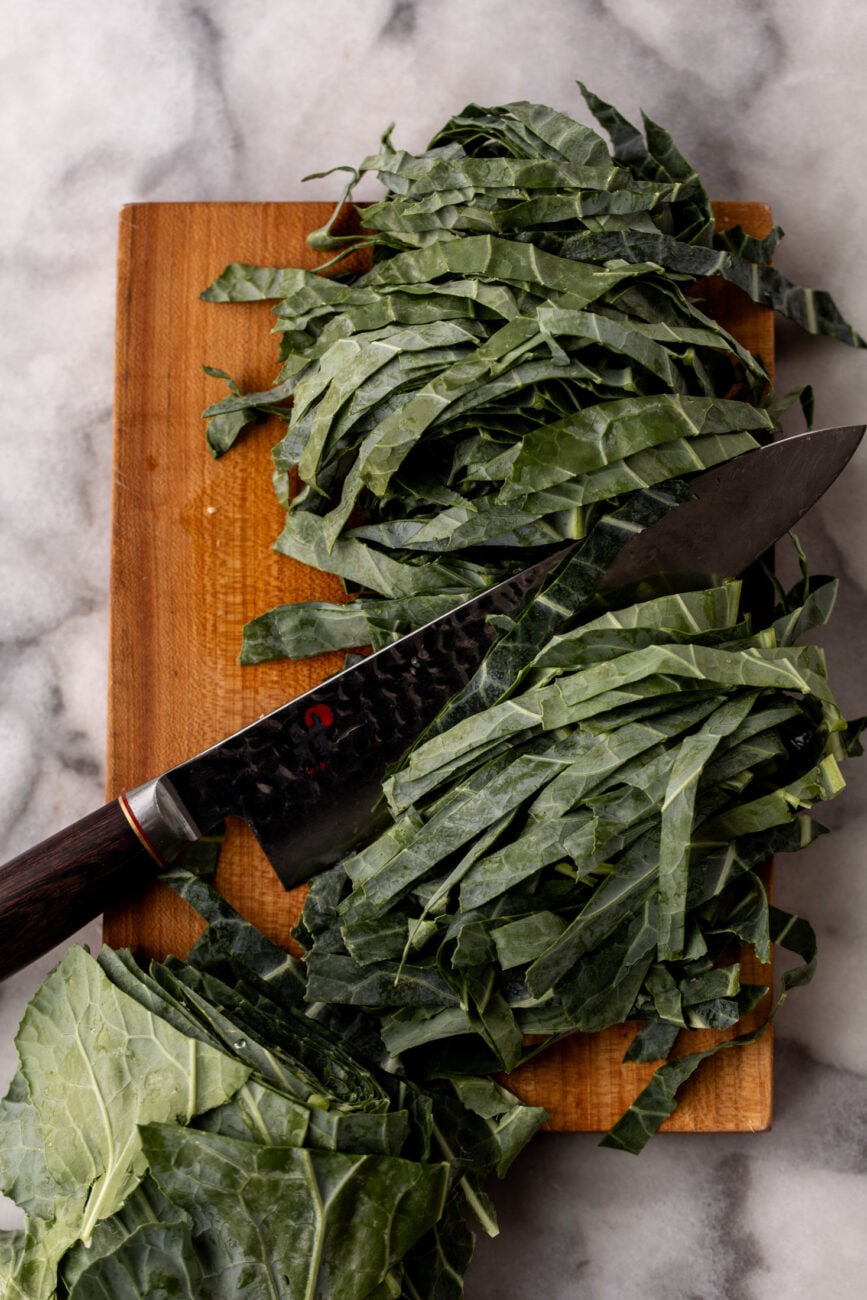 collard greens with stems removed cut into chiffonade.