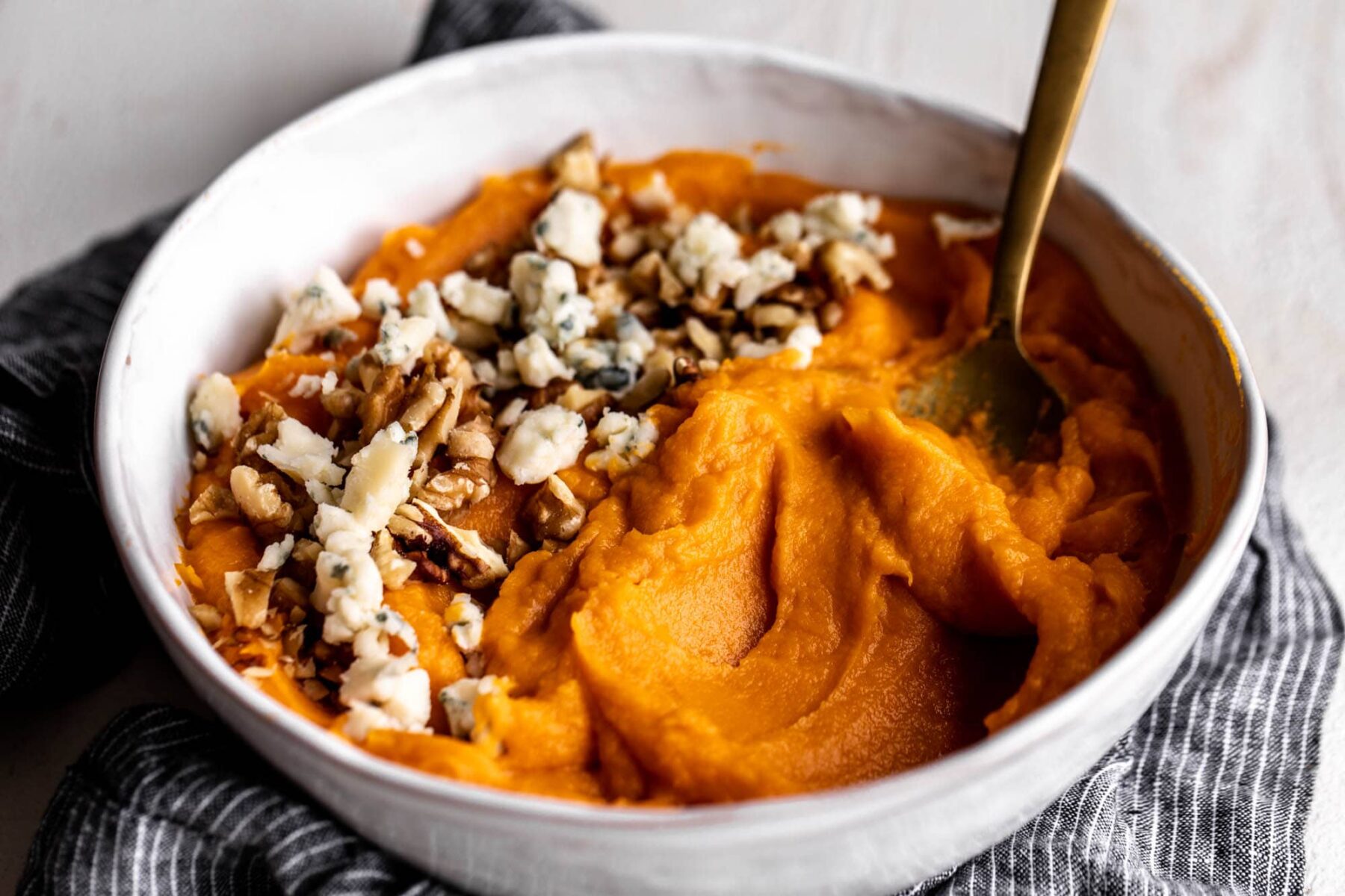 Whipped sweet potatoes with gorgonzola and walnuts.
