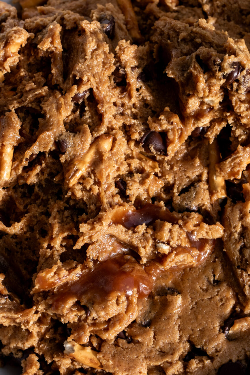 chocolate caramel peanut butter pretzel dough.