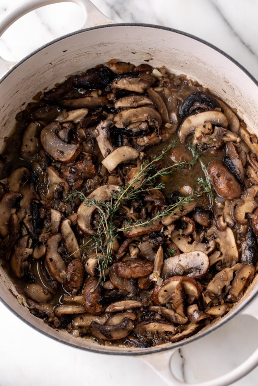 sautéed mushrooms with pan deglazed with white wine. 