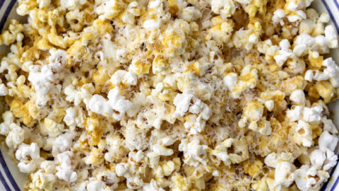 garlic parmesan cheesy popcorn with nutritional yeast recipe.