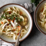 homemade old-school chicken noodle soup bowls.