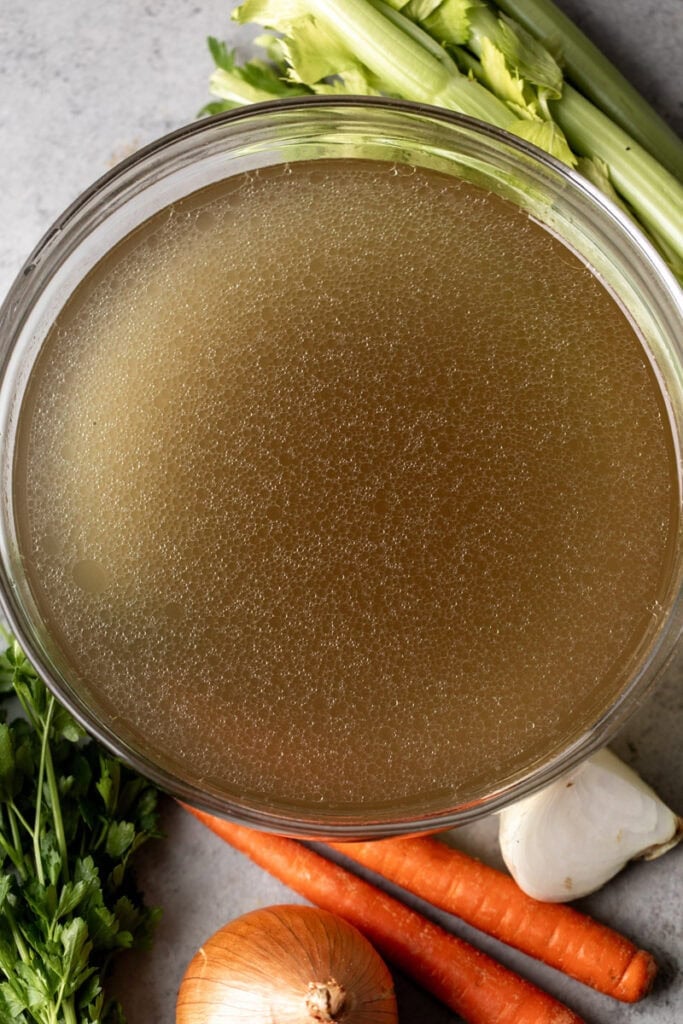 strained chicken broth.