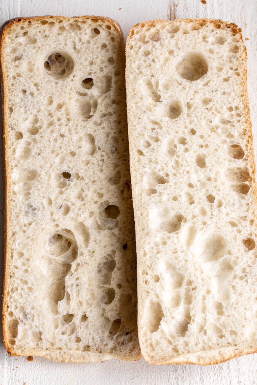 halved ciabatta.