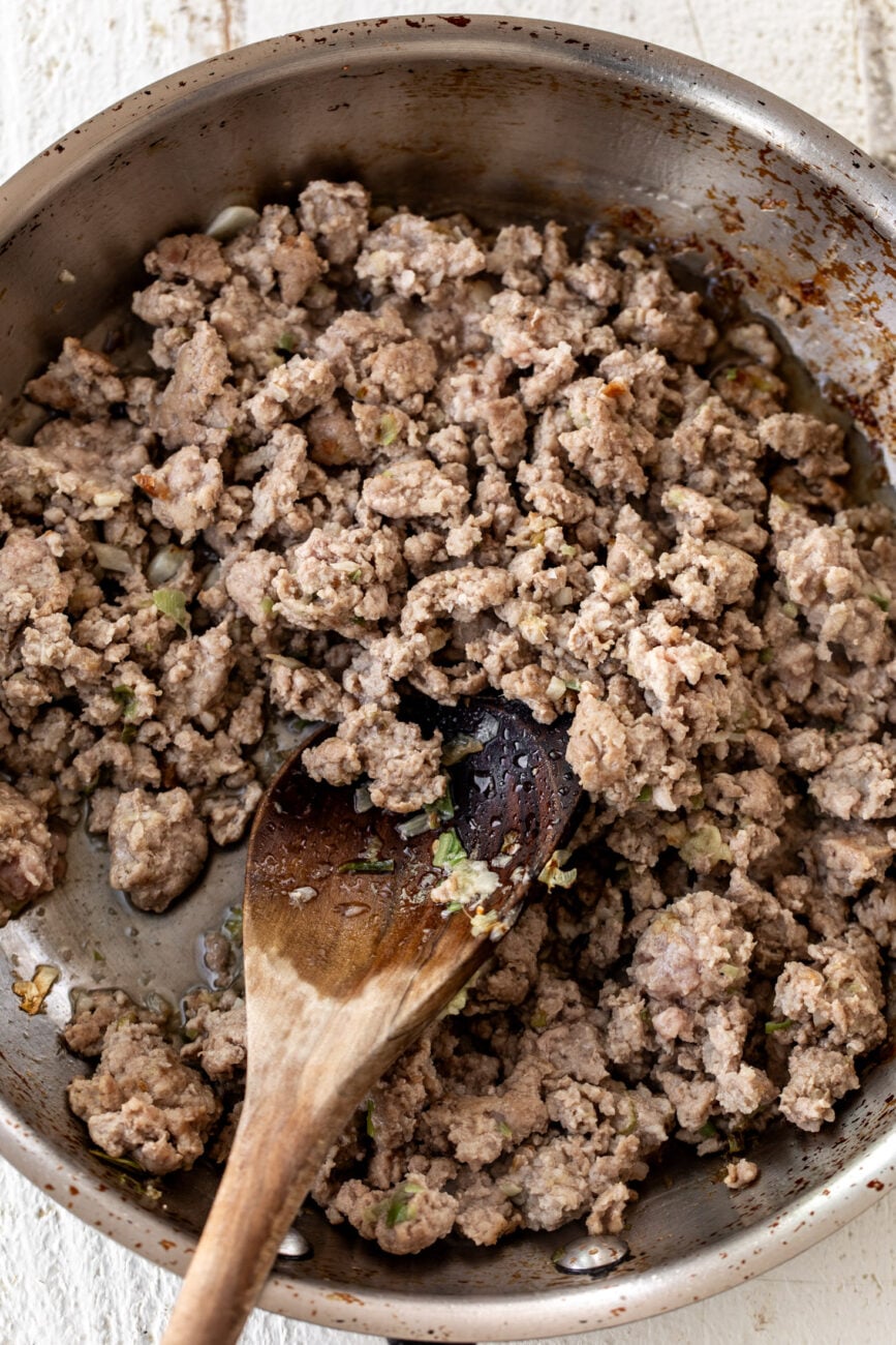 sautéed pork with ginger, garlic and green onions.