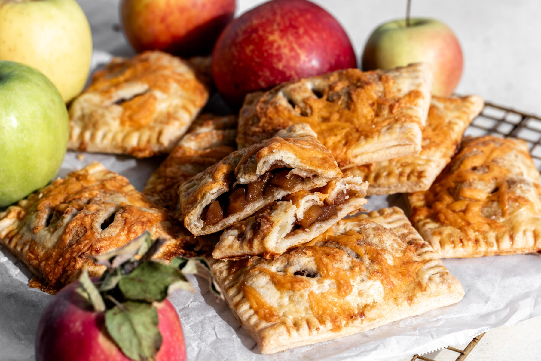 Apple cheddar hand pies with apples.