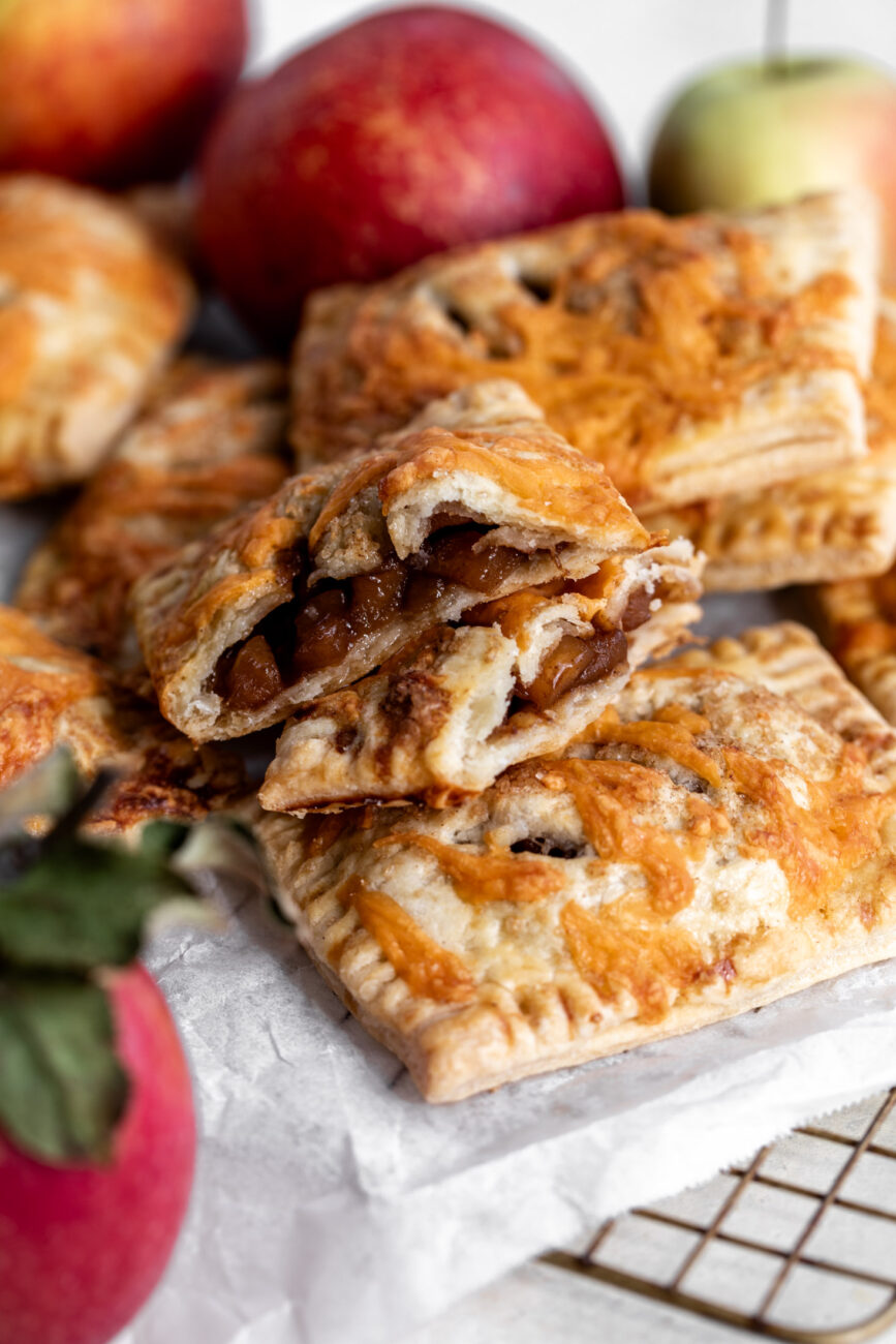 apple cheddar hand pies filling with apples.