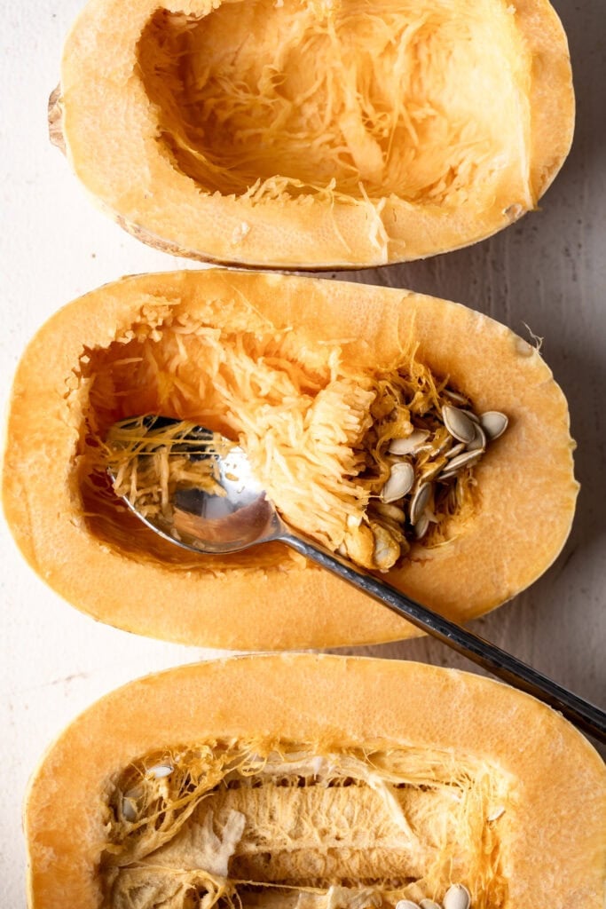 scooped out halved spaghetti squash.