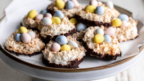 Easter Chocolate Coconut Macaroon Nests with milk chocolate cadbury eggs easter recipe