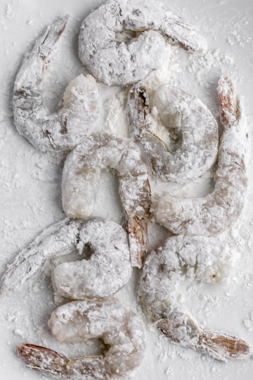 shrimp coated in cornstarch.