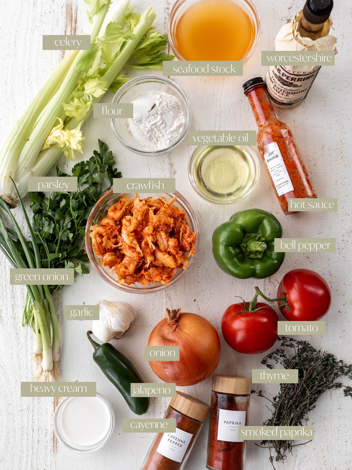 crawfish etouffée labeled ingredients.