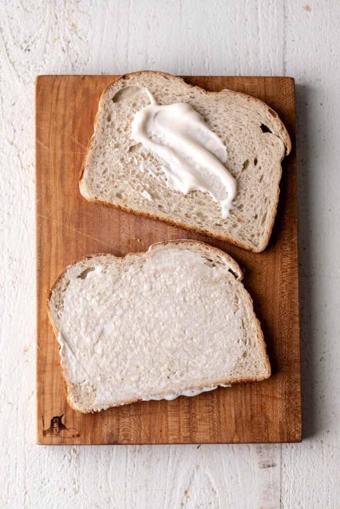 bread with mayo spread.