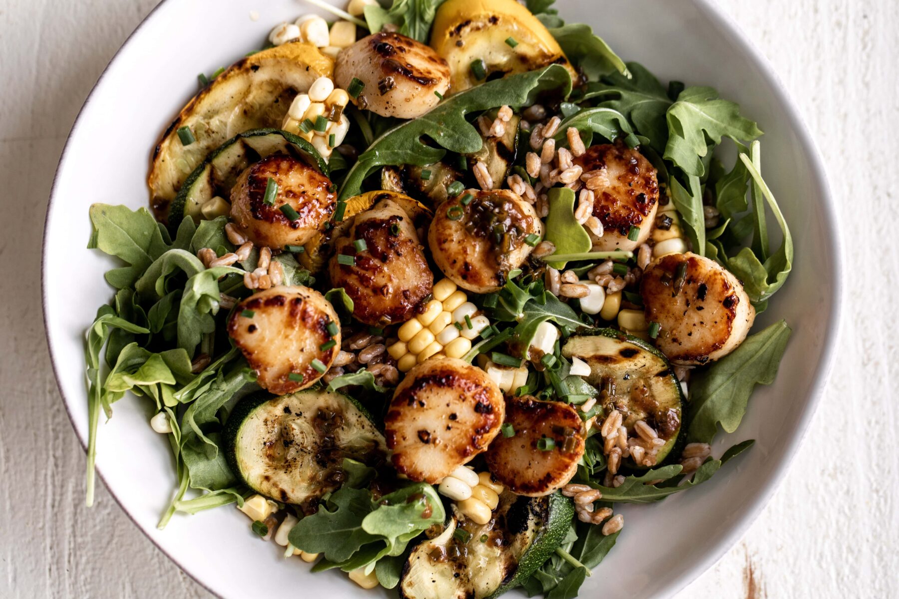 Brown Butter Scallops with Farro and Squash Salad.