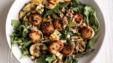Brown Butter Scallops with Farro and Squash Salad