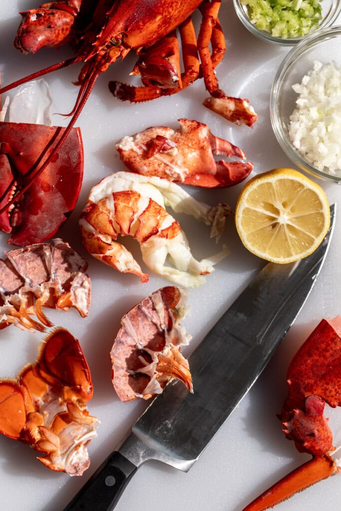 whole lobster with tail meat removed.