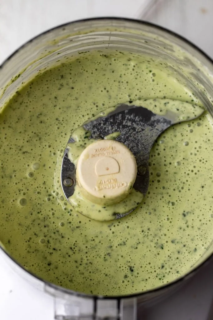 homemade basil hollandaise made in food processor