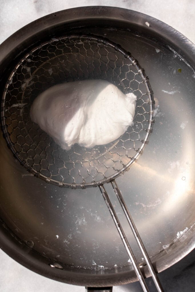 poached eggs in water.