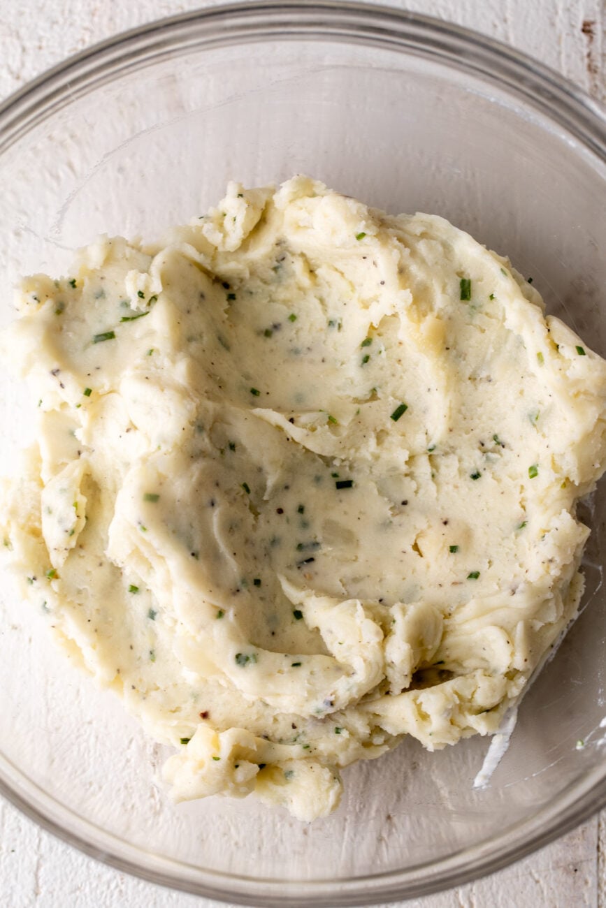potato pierogi filling with chives and cheese.