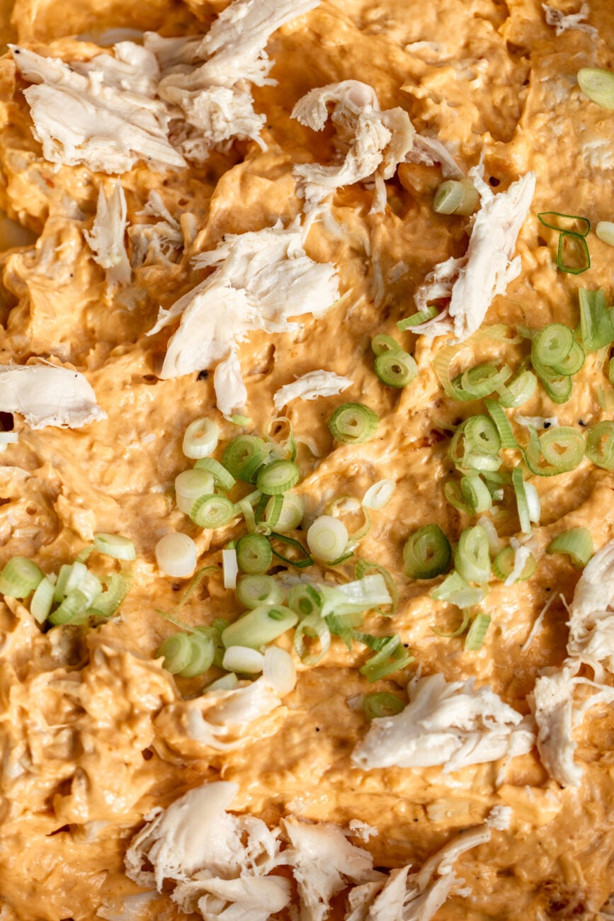 buffalo chicken dip with shredded rotisserie chicken.