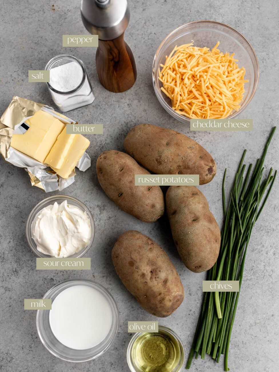 cheesy twice baked potatoes labeled ingredients.