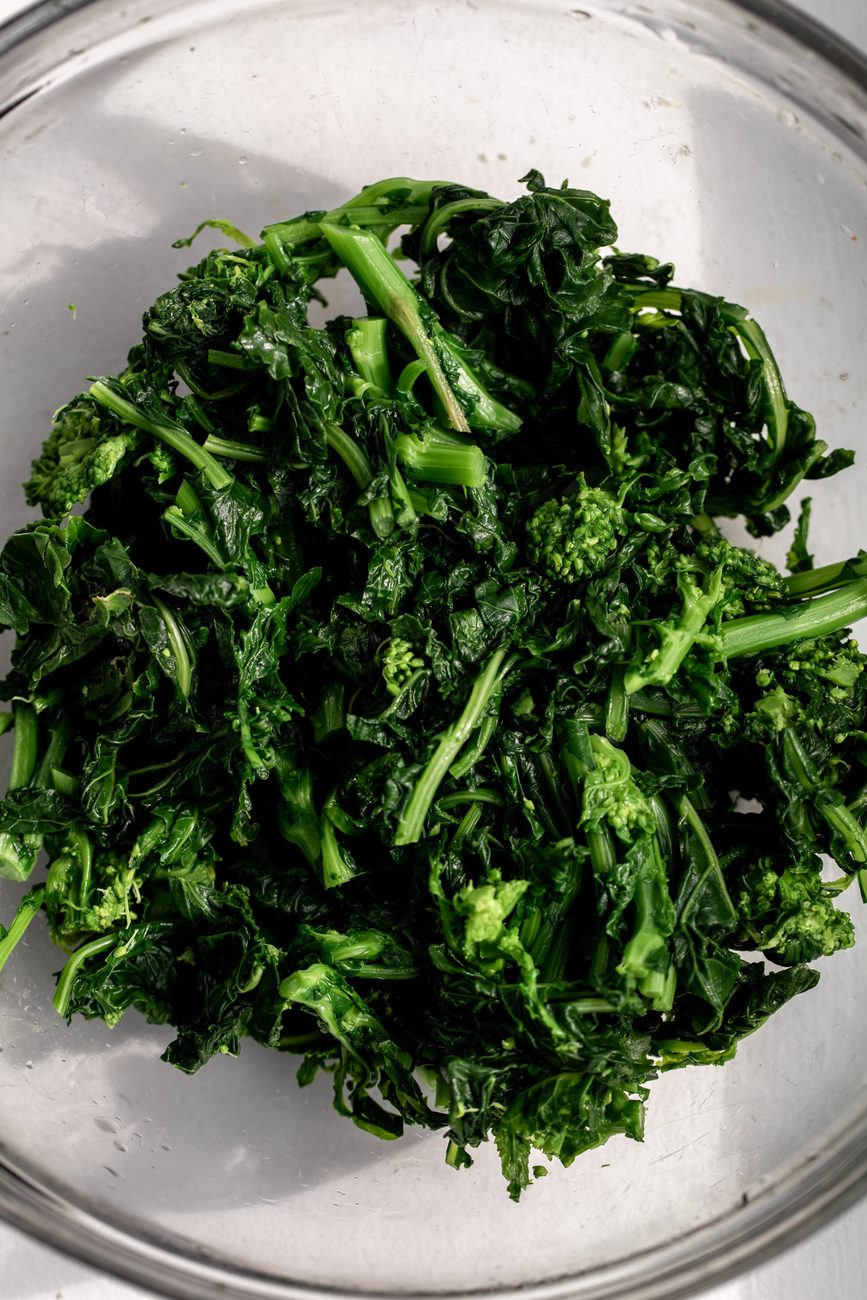 blanched chopped rapini.