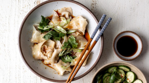 sweet and sour ground lamb dumplings.