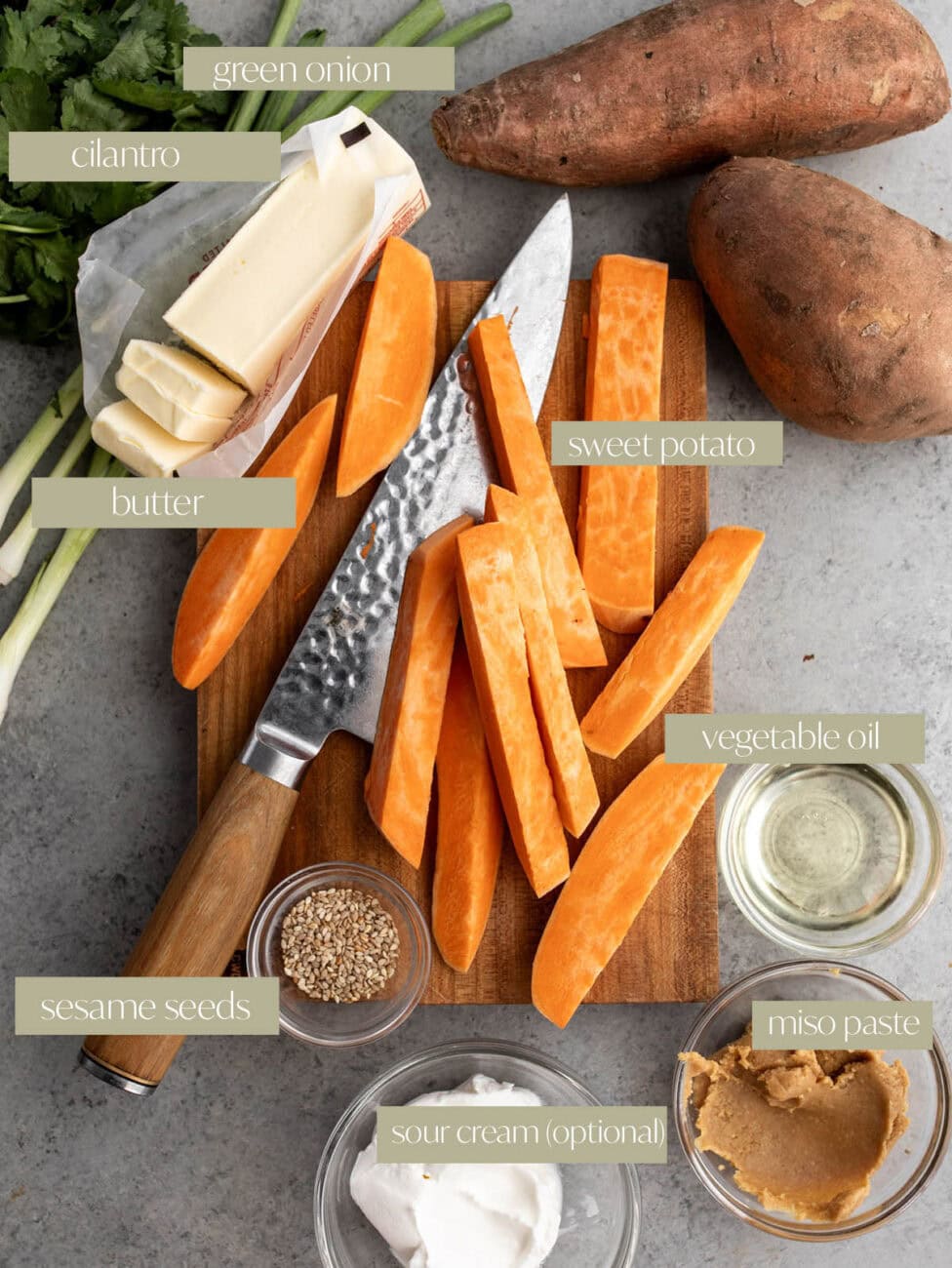 miso butter sweet potato spears labeled ingredients.