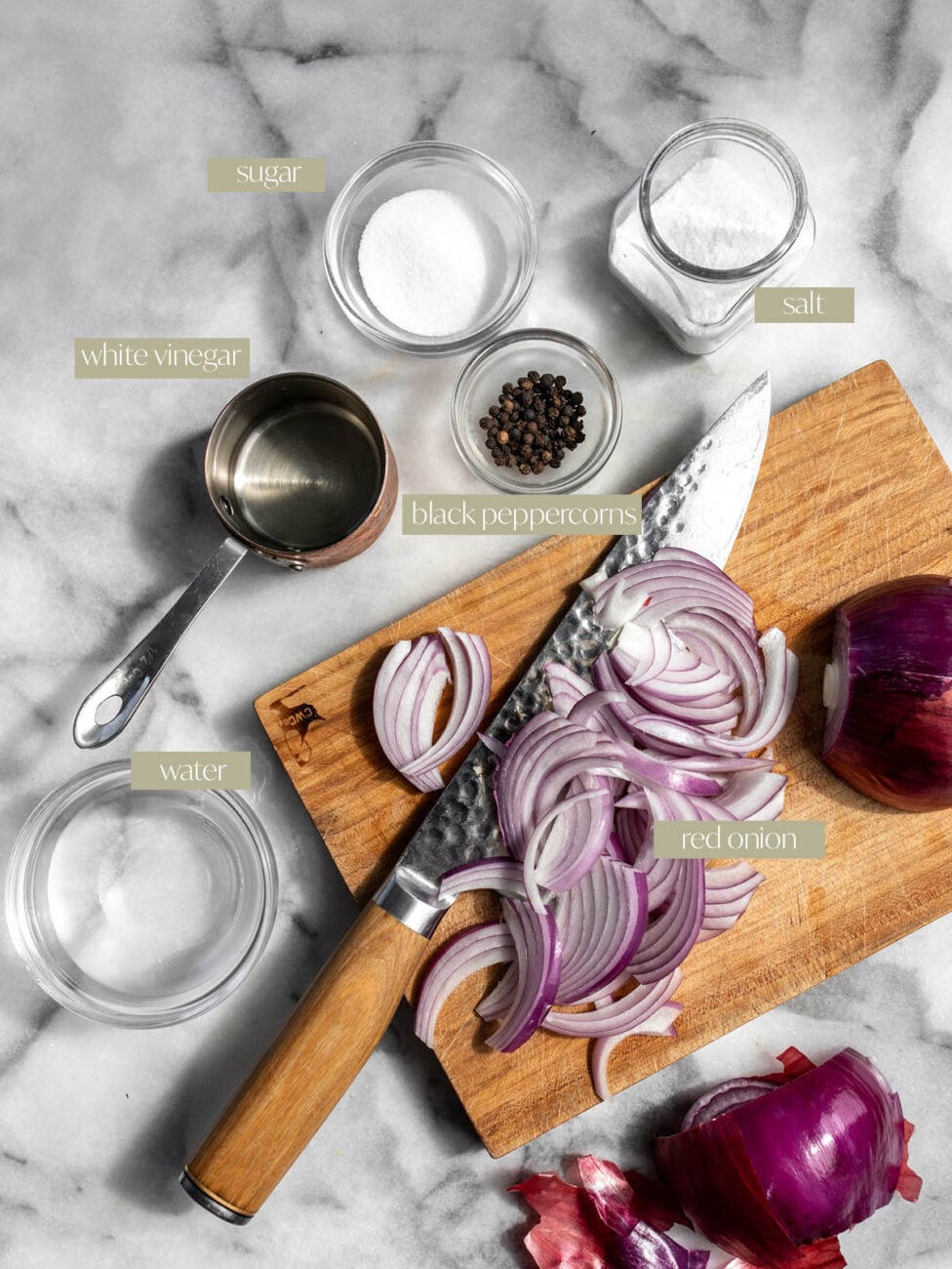 Pickled Onions labeled ingredient flatlay