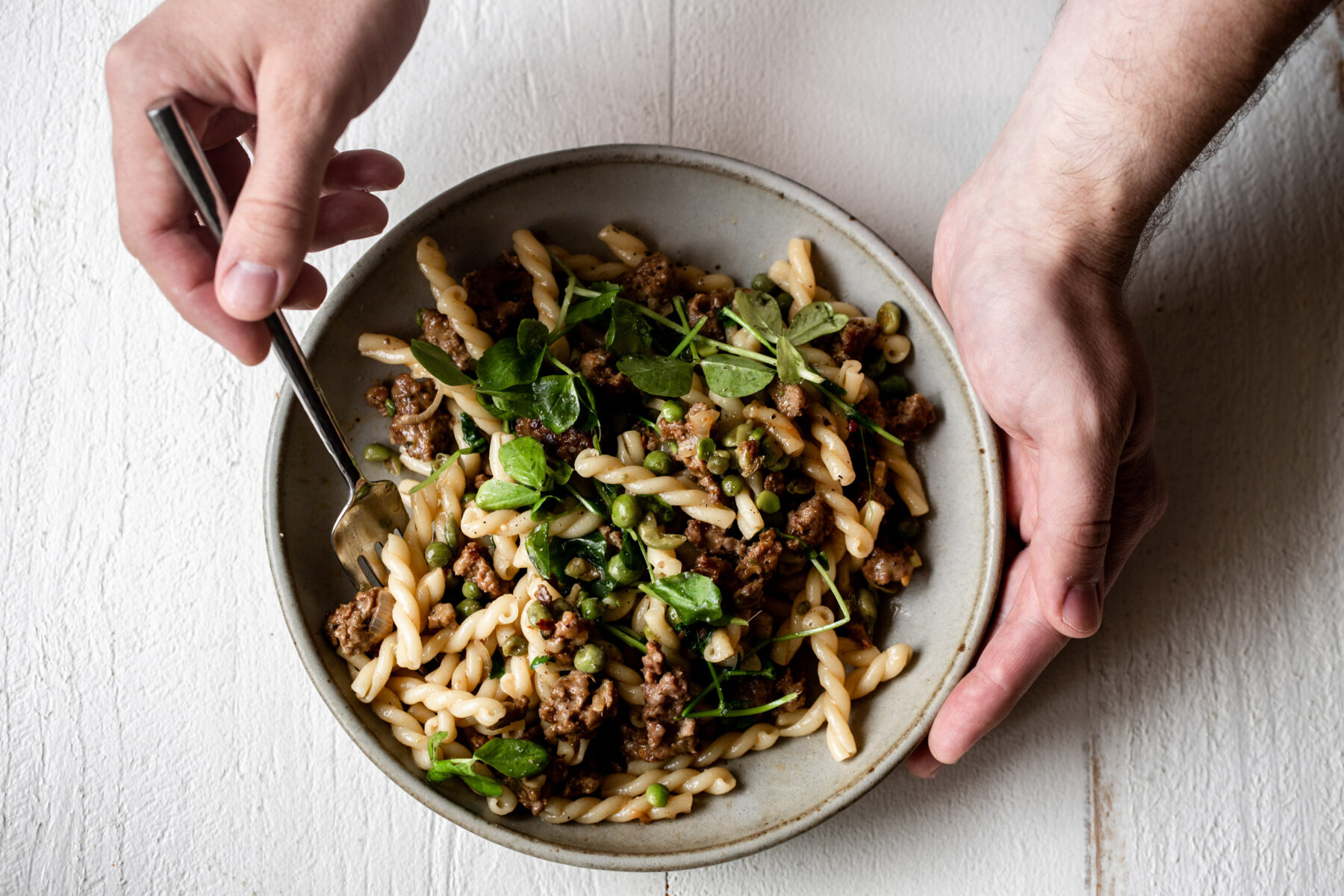 Spring Lamb Pasta with Peas and Greens and ground lamb recipe.
