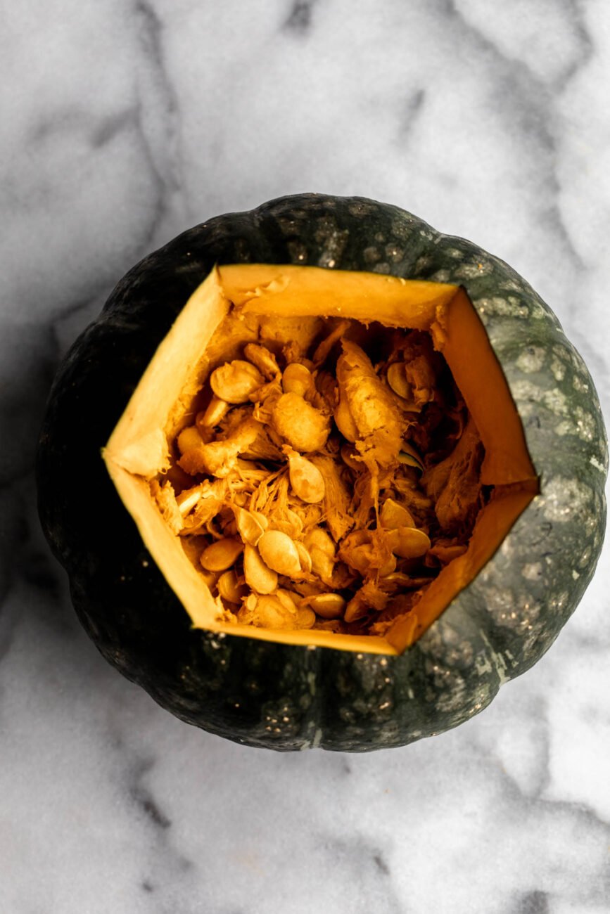 cut open kabocha squash.