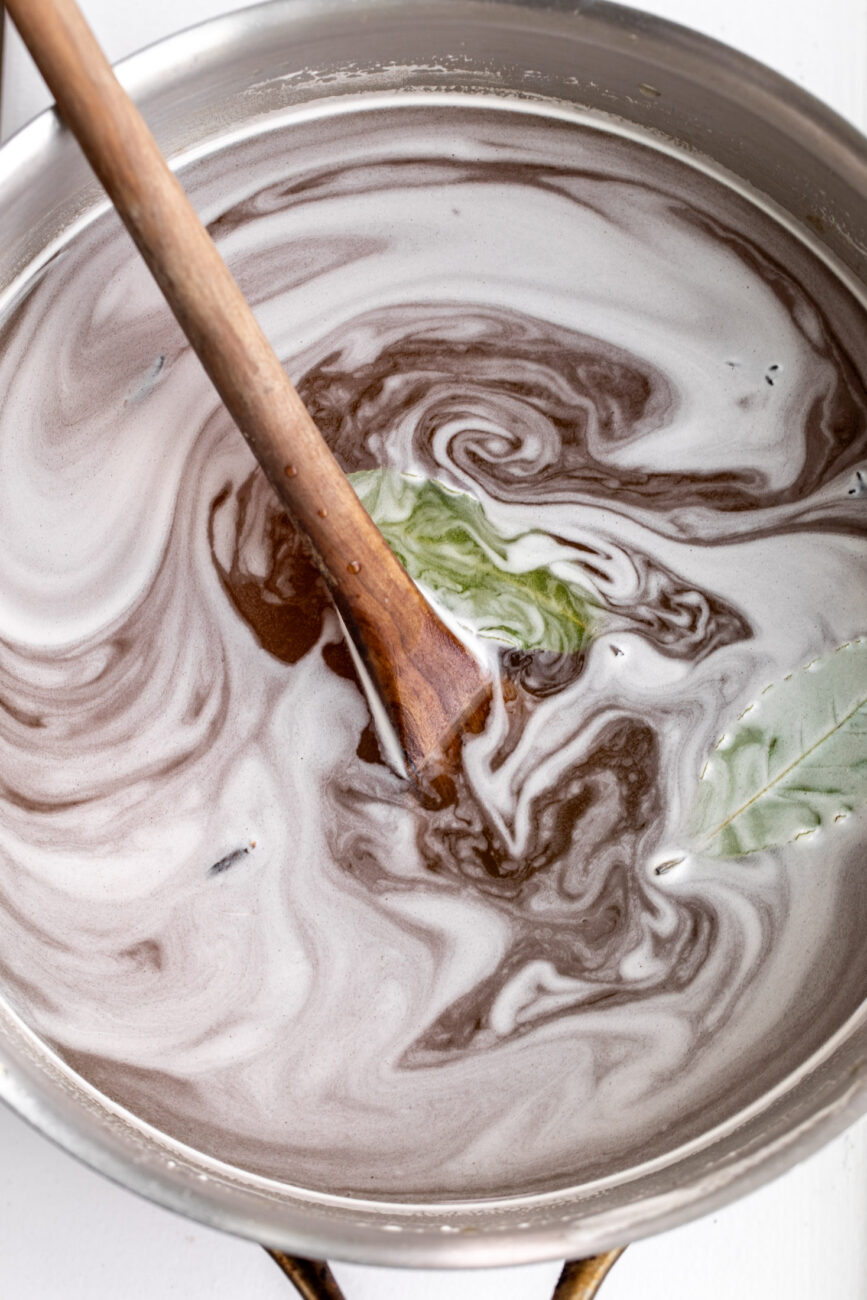 apple cider brine cooling in pot.